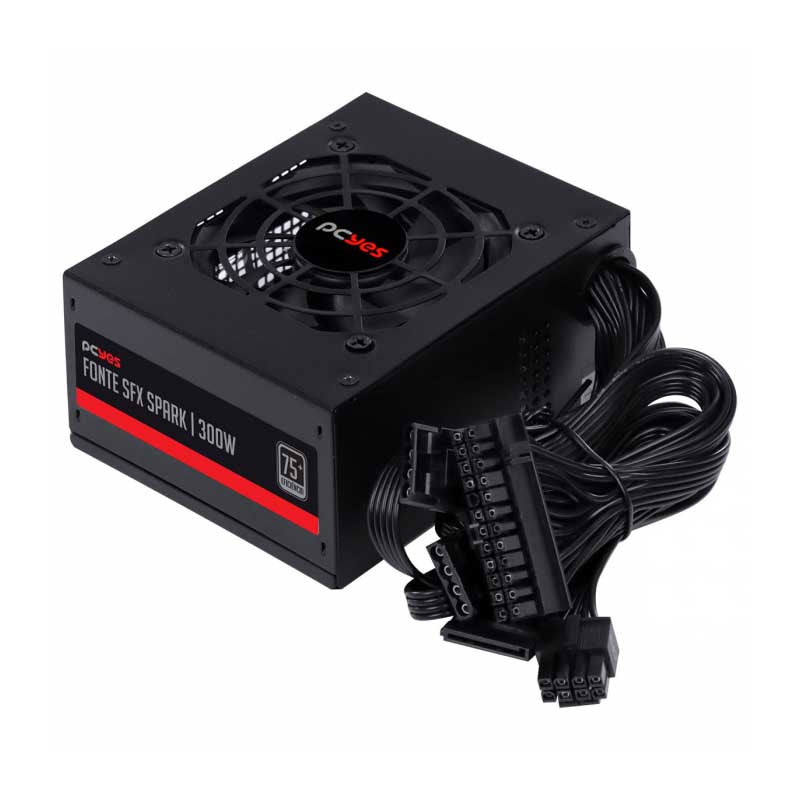 Fonte Atx para Gabinete Slim 300W PCYes SFX Real Spark 75+ Pfc Ativo Cabos Flat - SPKP300MBPT Truedata